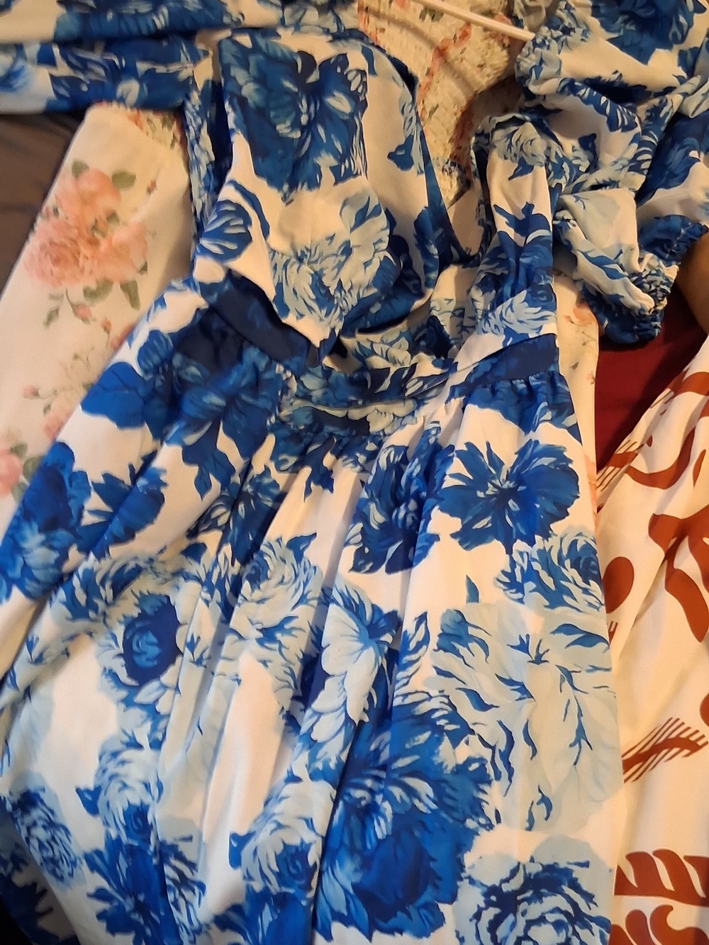 SHEIN White Maxi Dress with Blue Floral Print